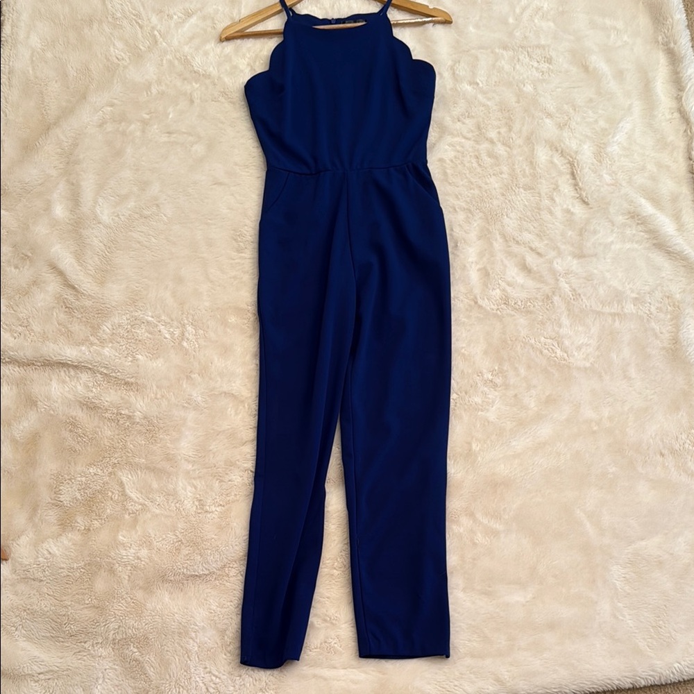 Aqua Blue Sleeveless Jumpsuit with High Neckline